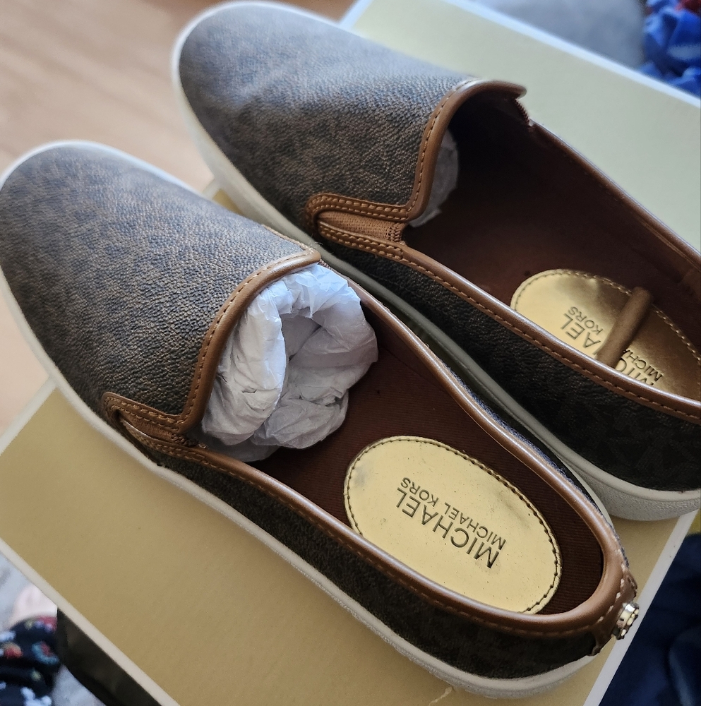 Michael Kors Tan and Brown Slip-On Shoes - Picture 1 of 2
